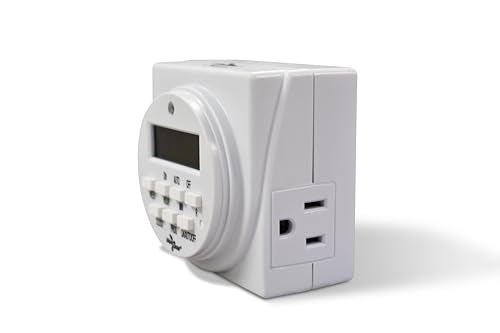 UltraGrow Digital Timer, 7-Day Programmable Electric Outlet Timer, White, LCD Display, Multiple On/Off Settings, Indoor Use