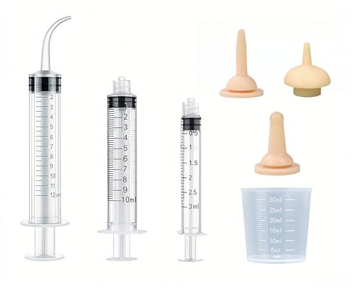 Silicone Feeding Nipple and Syringes for Newborn Kittens, Puppies, Small Animals,3 Size Nipple+3ML/10ML /12ML Feeding Syringe