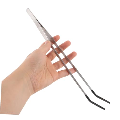2pcs Aquarium Tweezers: Stainless Steel Straight And Curved Tweezers Set - Long Handle Reptile Feeding Tongs For Lizards Spider Snake