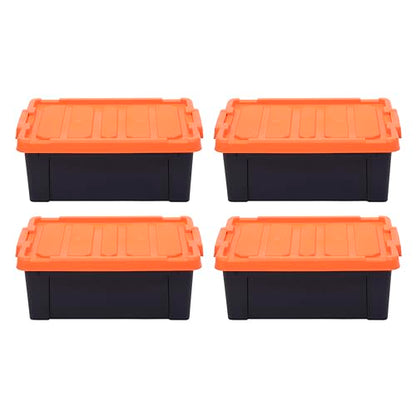 IRIS USA 4 Pack 12 Gallon Lockable Storage Bins, Heavy Duty Stackable Containers with Lids for Garage Organization or Moving, Black/Orange - size: Size_12 Gal - 4 Pack