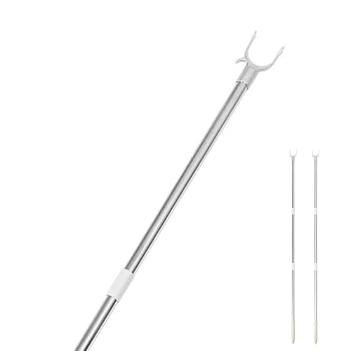CHILDWEET 2pcs Stitching Clothes Rail Shepherds Hook Bathroom Must Haves Clothing Hook Pole Snake Hook Closet Reacher Pole Reacher Grabber Pole Grip Telescopic White Hook up Stainless Steel