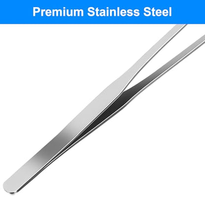 2 Pcs Reptile Feeding Tongs, 10.6IN Straight & Curved Extra Long Tweezers, Premium Stainless Steel Feeding Tools for Bearded Dragon, Lizards, Snakes, Aquarium & Terrarium