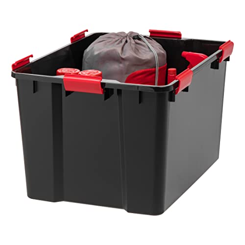 IRIS USA WeatherPro 74 Qt Storage Bins with Lids, 4 Pack, BPA-Free Plastic Gasket Box with Tight Latch and Seal, Stackable Nestable Tote Tub - Black/Red - size: 74 Qt. - 4 Pack
