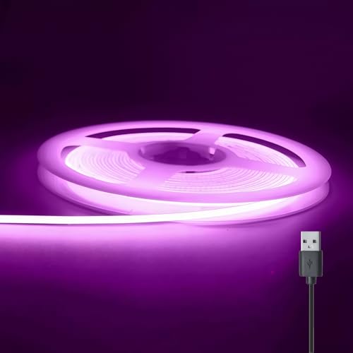 Ultra Thin 3mm 5v USB Cob Led Light Strip Gaming Desk Pc Setup Mood Lighting(Purple, 2ft) - color: Purple, size: 2ft