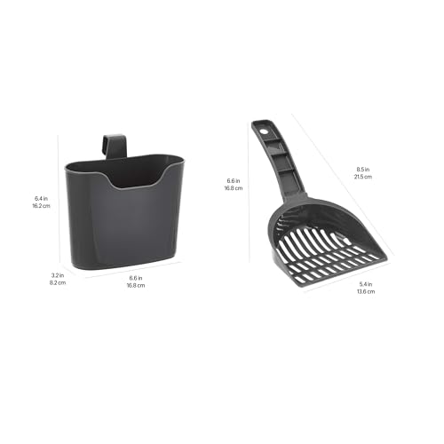 Amazon Basics Durable Cat Litter Scoop with Holder, Hangs on Litter Box, Efficient Scooper