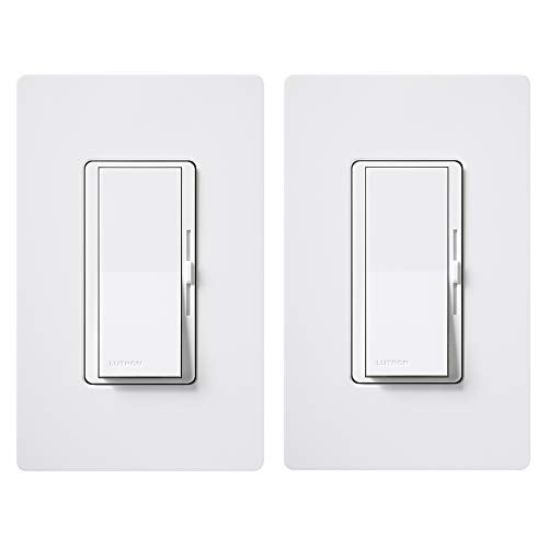 Lutron Diva LED+ Dimmer Light Switch for Dimmable LED, Halogen, and Incandescent Bulbs, 150 Watt, Single-Pole or 3-Way, DVWCL-153PH-2-WH, White (2-Pack) with Wallplate - color: White, size: 2 Pack, style: Diva Dimmer + Wallplate