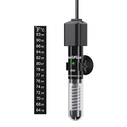 50W Aquarium Heater, Small Submersible Fish Tank Heater with Mini Aquarium Thermometer, for Betta Turtle Saltwater Freshwater 5-10 Gallon Tanks