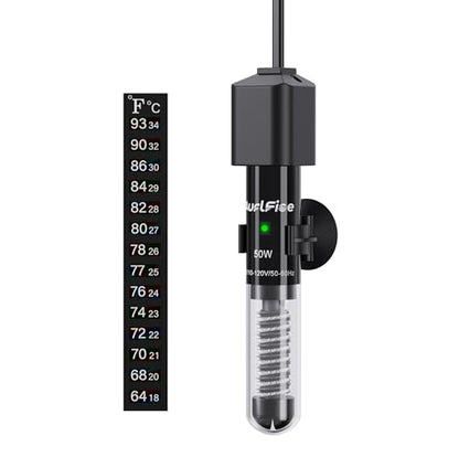 50W Aquarium Heater, Small Submersible Fish Tank Heater with Mini Aquarium Thermometer, for Betta Turtle Saltwater Freshwater 5-10 Gallon Tanks