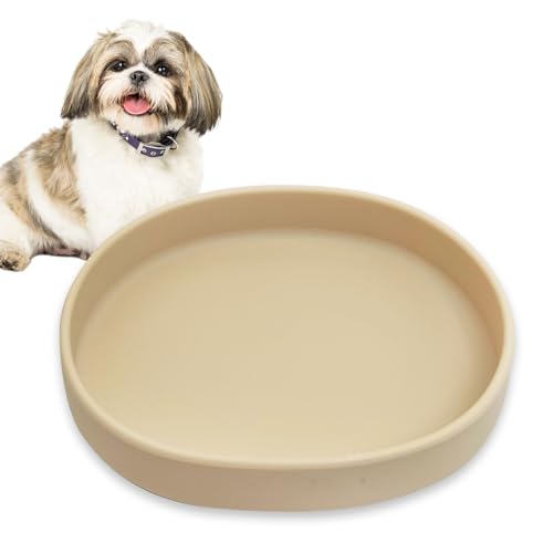 BNOSDM Silicone Dog Food Plate Shallow Dog Bowl Flat Cat Dish 1 Pack Small Puppy Plates for Small Dogs and Cats Whisker Fatigue Pet Feeding Bowls for Dry and Wet Food (Beige) - color: 1 Pcs - (Beige)
