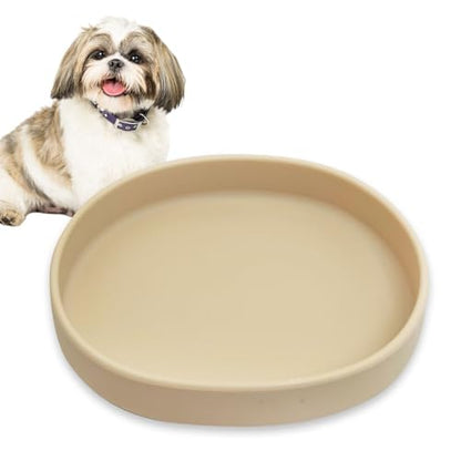 BNOSDM Silicone Dog Food Plate Shallow Dog Bowl Flat Cat Dish 1 Pack Small Puppy Plates for Small Dogs and Cats Whisker Fatigue Pet Feeding Bowls for Dry and Wet Food (Beige) - color: 1 Pcs - (Beige)