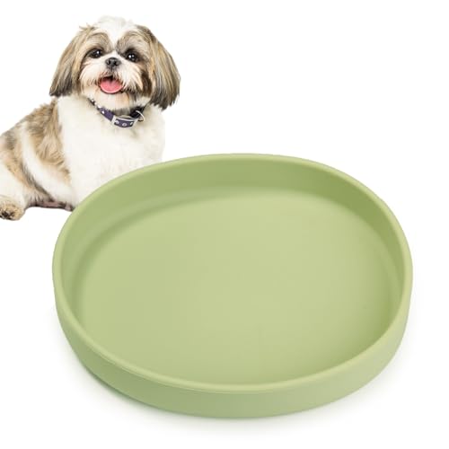 BNOSDM Silicone Dog Food Plate Shallow Dog Bowl Flat Cat Dish 1 Pack Small Puppy Plates for Small Dogs and Cats Whisker Fatigue Pet Feeding Bowls for Dry and Wet Food (Green) - color: 1 Pcs - (Green)