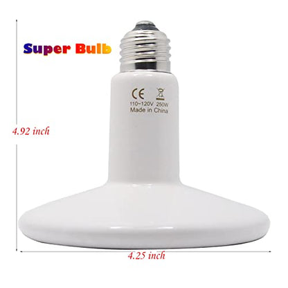 250W 110V Pet Ceramic Heat Lamp, Pet Infrared Bulb Emitter Lamp No Harm No Light Heat Lamp Bulb for Pet Brooder Coop Chicken Lizard Turtle Snake - color: White