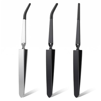 3 Pack Reverse Tweezers, ESD Safe Cross-Locking Tweezers Set | stainless steel reverse tweezers with non-slip rubber tips.Ideal for electronics repair, jewelry making, crafts, soldering