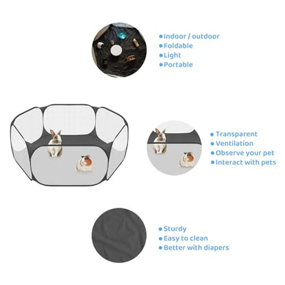 Amakunft Small Animal Playpen, Pop-Up Portable Play Yard for Guinea Pigs, Rabbits, Hamsters, Hedgehogs, Foldable Exercise Fence with Breathable Mesh for Indoor Outdoor Use | 47 x 24 x 15 in portable guinea pig play pen with breathable mesh, folds flat for