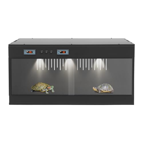 Large Reptile Terrarium with Lighting & LCD Screen PVC Reptile Enclosure with Glass Sliding Front Door & Intelligent Thermostat 32"x16"x16" Reptile Tank for Snake, Turtle & Lizard (Black) - color: Black