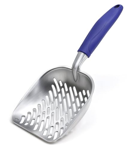 Cat Litter Scoop, Kitty Metal Scooper, Heavy Duty Aluminum Deep Sifter with Long Handle, Rustproof Durable Kitten Poop Shovel for Travel & Small Litter Box - color: Blue, size: Medium