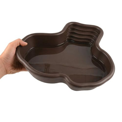 Extra Large Reptile Bathing Pool Reptile Feeding Dish Water Bowl with Ramp Aquarium Ornament for Gecko, Snake, Turtle, Bearded Dragon, Lizard Bath (Black)