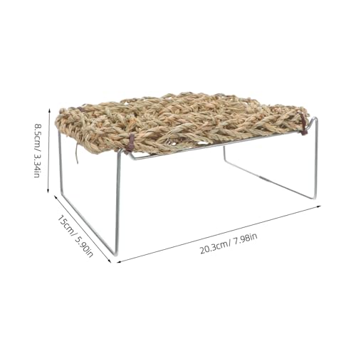 SHOWERORO Bearded Dragon Bed and Basking Platform with Sea Grass Hammock, Rectangle Reptile Sleeping Lounger, Lizard Tank Accessories for Small Animals and Amphibians