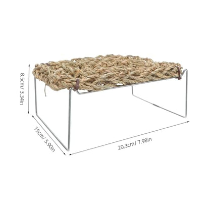 SHOWERORO Bearded Dragon Bed and Basking Platform with Sea Grass Hammock, Rectangle Reptile Sleeping Lounger, Lizard Tank Accessories for Small Animals and Amphibians