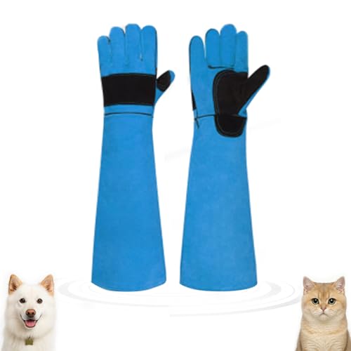 23.43inch Animal Handling Gloves, Animal Control Gloves Bite Resistant Snake Proof Cowhide Reinforced Leather Protection Dog Training Glove for Cats Scratch Reptiles Birds Falcon Grabbing - color: Blue（23.43"）