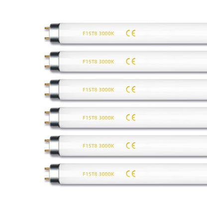 coospider-repta F15T8 18 Inch 15W T8 Fluorescent Replacement Tube Bulb Warm White 3000K Medium Bi-Pin G13 Base 6 Count - size: 6 Pcs Warm White (3000K)