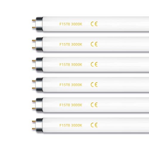 coospider-repta F15T8 18 Inch 15W T8 Fluorescent Replacement Tube Bulb Warm White 3000K Medium Bi-Pin G13 Base 6 Count - size: 6 Pcs Warm White (3000K)