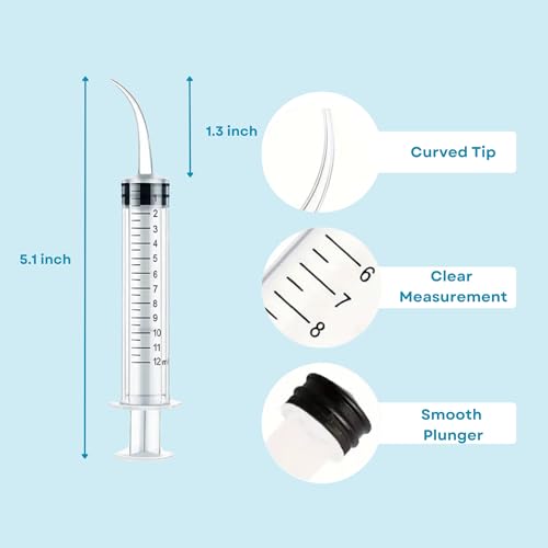 10PCS 12ml/cc Dental Irrigation Syringe - Curved Tip for Wisdom Teeth Cleaning, Tonsil Stones Removing, Lab Use and Feeding Small Pets