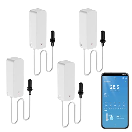 Smart Thermometer Hygrometer: WiFi Temperature Sensor with External Probe, Weather Function Thermometer Humidity Meter for Freezer, Aquarium, App Alert, Compatible with Alexa (Dual Detection 4PCS) - color: Dual detection 4PCS