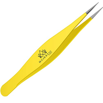 Majestic Bombay Fine Point Tweezers for Women and Men – Splinter Ticks, Facial, Brow and Ingrown Hair Removal–Sharp, Needle Nose, Surgical Tweezers Precision Pluckers best tweezers for chin hair - color: Yellow