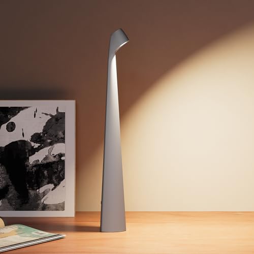 HAPYGI Portable Cordless LED Desk Lamp,Rechargeable Wireless Table Lamp, 3-Level Brightness, Patio Table Lamp, Bedside Night Light, Dining Room Ambient Light, Reading Light (Grey) - color: Gray