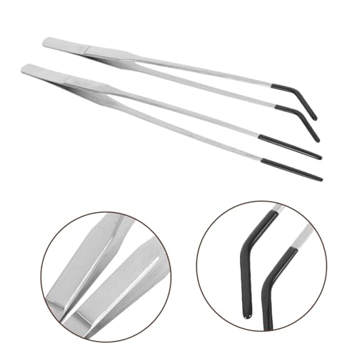 Uonlytech 2pcs Stainless Steel Reptile Feeding Tongs with Curved Rubber Tips Long Tweezers for Snake Gecko Lizard Care Lightweight Portable Terrarium Supplies