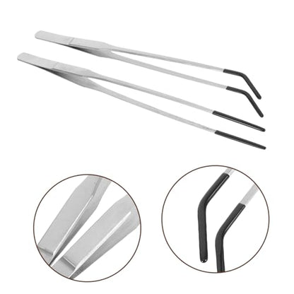 Uonlytech 2pcs Stainless Steel Reptile Feeding Tongs with Curved Rubber Tips Long Tweezers for Snake Gecko Lizard Care Lightweight Portable Terrarium Supplies