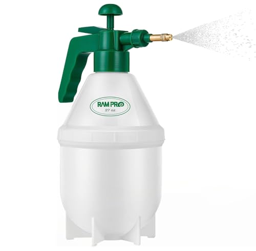Garden Pump Sprayer, Handheld Bottle Mist Water Sprayer, Hand Pressure Home Cleaning Plant Lawn Sprayer w/ Safety Valve & Adjustable Bronze Nozzle, 1 Liter/1 QT/.26 Gallon/34 Ounces/1000 ml –By Rampro - size: 27oz