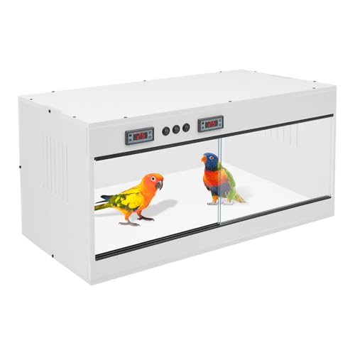 PVC Reptile Tank Enclosure, 31.5*15.75*15.75in Wooden Reptile Terrarium Front Opening Reptile Terrarium w/Glass Sliding Door & Intelligent Thermostat for Ball Python Snake Gecko Bearded (White, Clear) - color: White, Clear