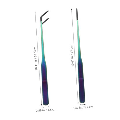 2pcs Aquarium Tweezers: Stainless Steel Straight And Curved Tweezers Set - Long Handle Reptile Feeding Tongs For Lizards Spider Snake