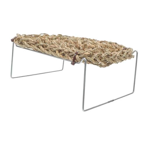 Kichvoe Hammock and Metal Legs Reptile Lounger Rectangle Bearded Dragon with Khaki Seagrass Bed Comfortable Wear-Resistant Basking Platform for Leopard Gecko Hermit Crab Tank Habitat