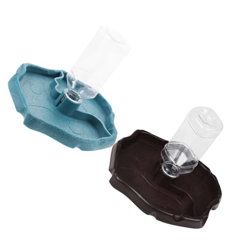 Automatic Reptile Waterer and Feeding Bowl, Decorative Turtle and Lizard Water Dispenser with Reservoir, Lake Blue and Dark Brown Colors, Suitable for Tortoises and Bearded Dragons