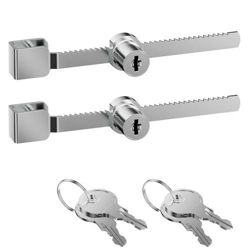 Sliding Glass Door Ratchet Lock with Chrome Finish – Keyed Alike, Fits 4-8mm Glass, Secure Showcase Display Case Lock for Cabinets, Retail Stores & Home Use - 2 Pack - size: 2 Pack