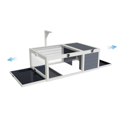 Wooden Tortoise House Large Tortoise Habitat Cage, Reptile Enclosure Indoor & Outdoor with Ramp and 2 Waterproof Trays & Lockable Top, for Small Animals, for Turtles, Lizards, Snakes,