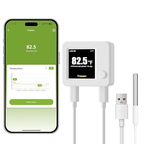 MOCREO WiFi Refrigerator Thermometer with Freezer Alarm, Digital Temperature Sensor with App & Email Alert, 2 Years Free Data Export, Remote Monitor for Fridge, Fish Tank - style: White (1-Pack)