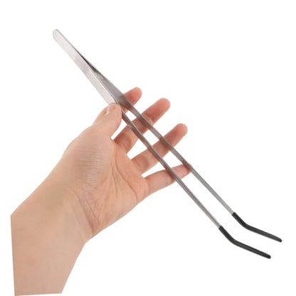 Levemolo 2pcs Long Aquarium Tweezers: Straight And Curved Tweezers - Stainless Steel Reptile Feeding Tongs Terrarium Tools Supplies