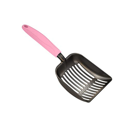 WePet Cat Litter Scoop, Non-Stick Plated Aluminum Alloy Sifter, Kitty Durable Metal Scooper, Deep Shovel, Long Handle, Kitten Pooper Lifter, Size Medium, Coated Black Body with Pink Handle - color: #10 Pink, size: Medium