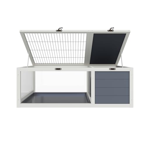 ZSQ 39.5" Wood Tortoise House, Indoor Outdoor Reptile Habitat with 3 Observation Windows & Removable Waterproof Trays, Turtle Habitat Reptile for Small Animals Lizards, Geckos, and Snakes