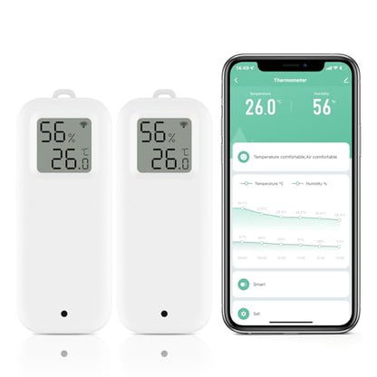 Room Thermometer Indoor, WiFi Humidity Meter with Smart Alert, Data Storage and Calibration, Temperature and Humidity Monitor for Baby Room, Greenhouse, White 2 Pack with Screen - size: Double, style: Minimalist