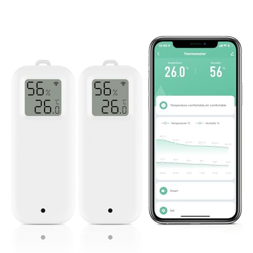 Room Thermometer Indoor, WiFi Humidity Meter with Smart Alert, Data Storage and Calibration, Temperature and Humidity Monitor for Baby Room, Greenhouse, White 2 Pack with Screen - size: Double, style: Minimalist
