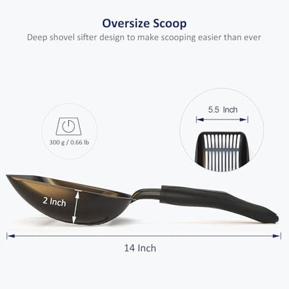 WePet Cat Litter Scoop, Non-Stick Plated Aluminum Alloy Sifter, Kitty Durable Metal Scooper, Deep Shovel, Long Handle, Kitten Pooper Lifter, Size Large, Coated Black Body with Black Handle - color: #06 Black, size: Large