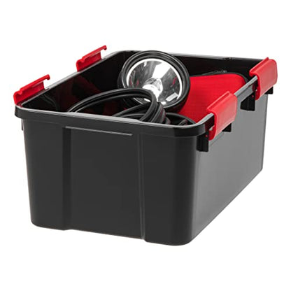 IRIS USA WeatherPro 19 Qt Storage Bins with Lids, 6 Pack, BPA-Free Plastic Gasket Box with Tight Latch and Seal, Stackable Nestable Tote Tub - Black/Red - size: 19 Qt. - 6 Pack
