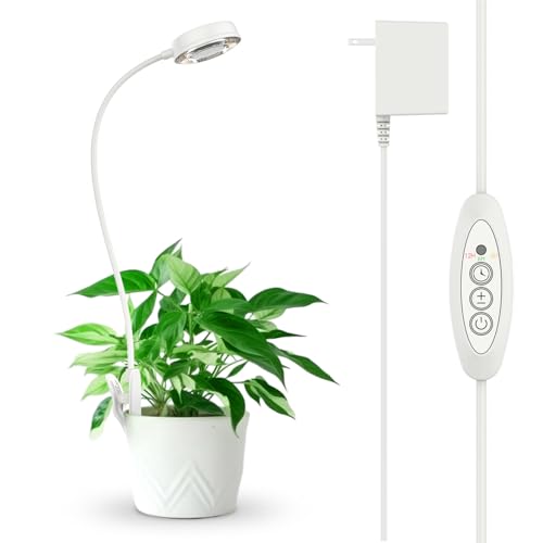 SANSI Grow Light for Indoor Plants, Clip-on LED Full Spectrum Plant Lamp with 4-Level Dimmer, Auto On/Off Timer (3/6/12 Hrs) - White, 10W 1-Pack - size: 1-Pack