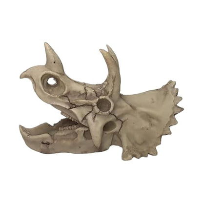 6 Inch Realistic Dinosaur Skull Aquarium Decor - Triceratops Resin Decor with Hideout Holes for Fish Tanks, Reptile Terrariums & Aquatic Habitats, Safe Underwater & Dry Habitat Ornament (A)