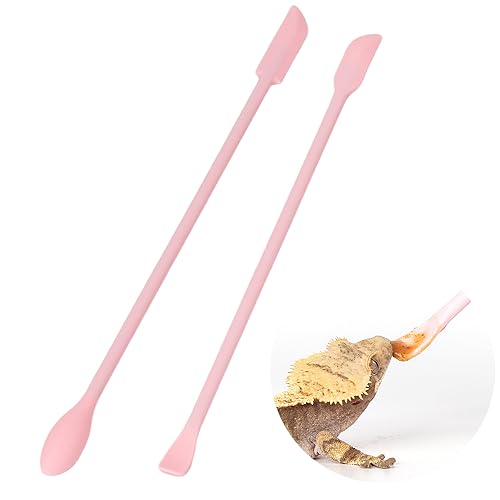2Pcs Reptile Powder Fruit Mixing Stirring Food Feeding Spoon fit Crested Gecko Gargoyle Bearded Dragon - Pink